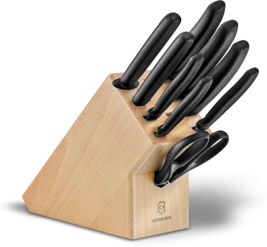 Messerblock VICTORINOX "mit Messer Swiss Classic 10-teilig", braun (natur), B:10cm H:22,7cm L:31cm, Messerblöcke, Messerblock natur Einheitsgröße
