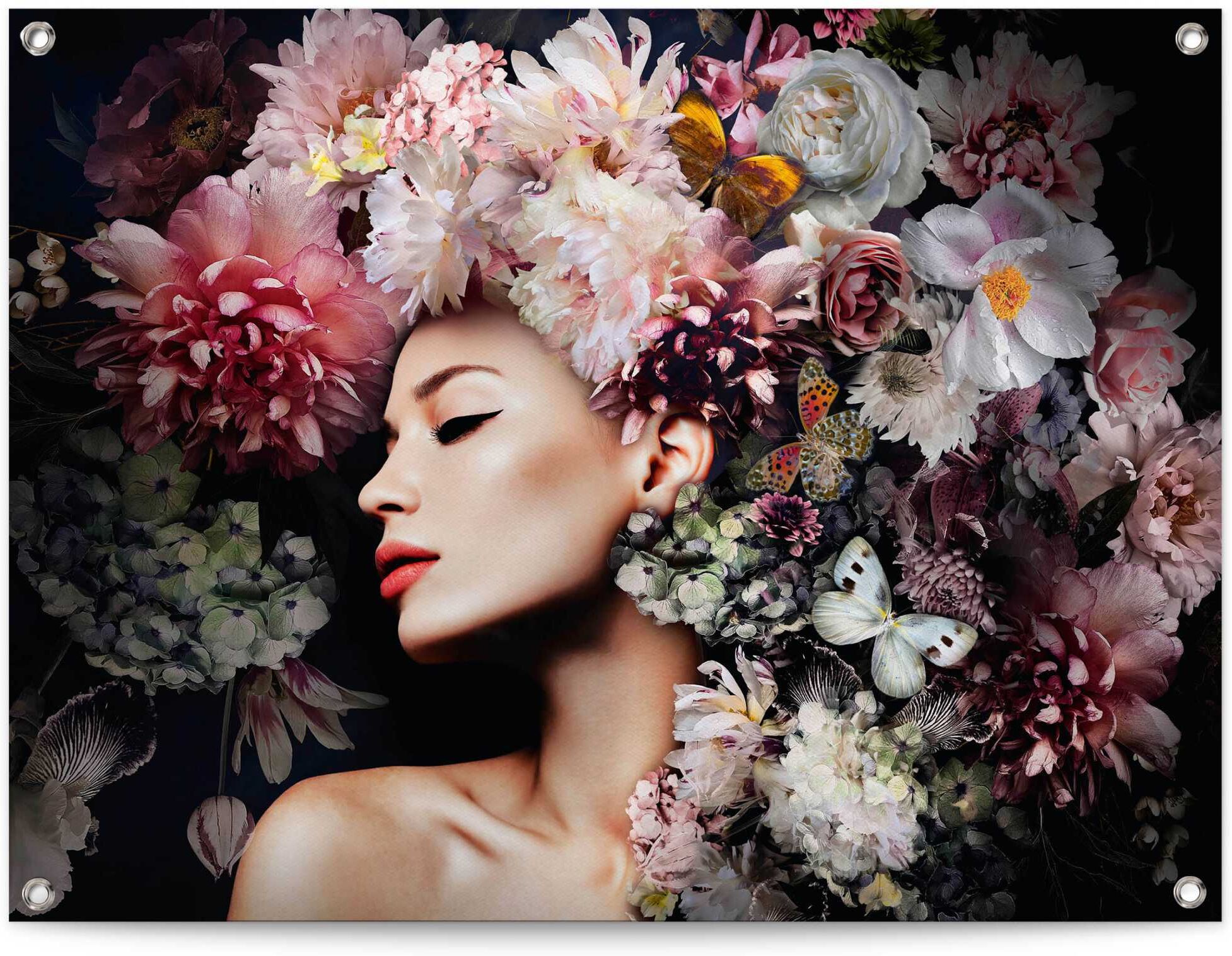 Reinders! Poster REINDERS "Frau mit Blumenhut", rosa (farbe bild(er): rosa), B:80cm H:60cm T:0,1cm, Leinwand, Bilder, Poster, Outdoor für Garten oder Balkon