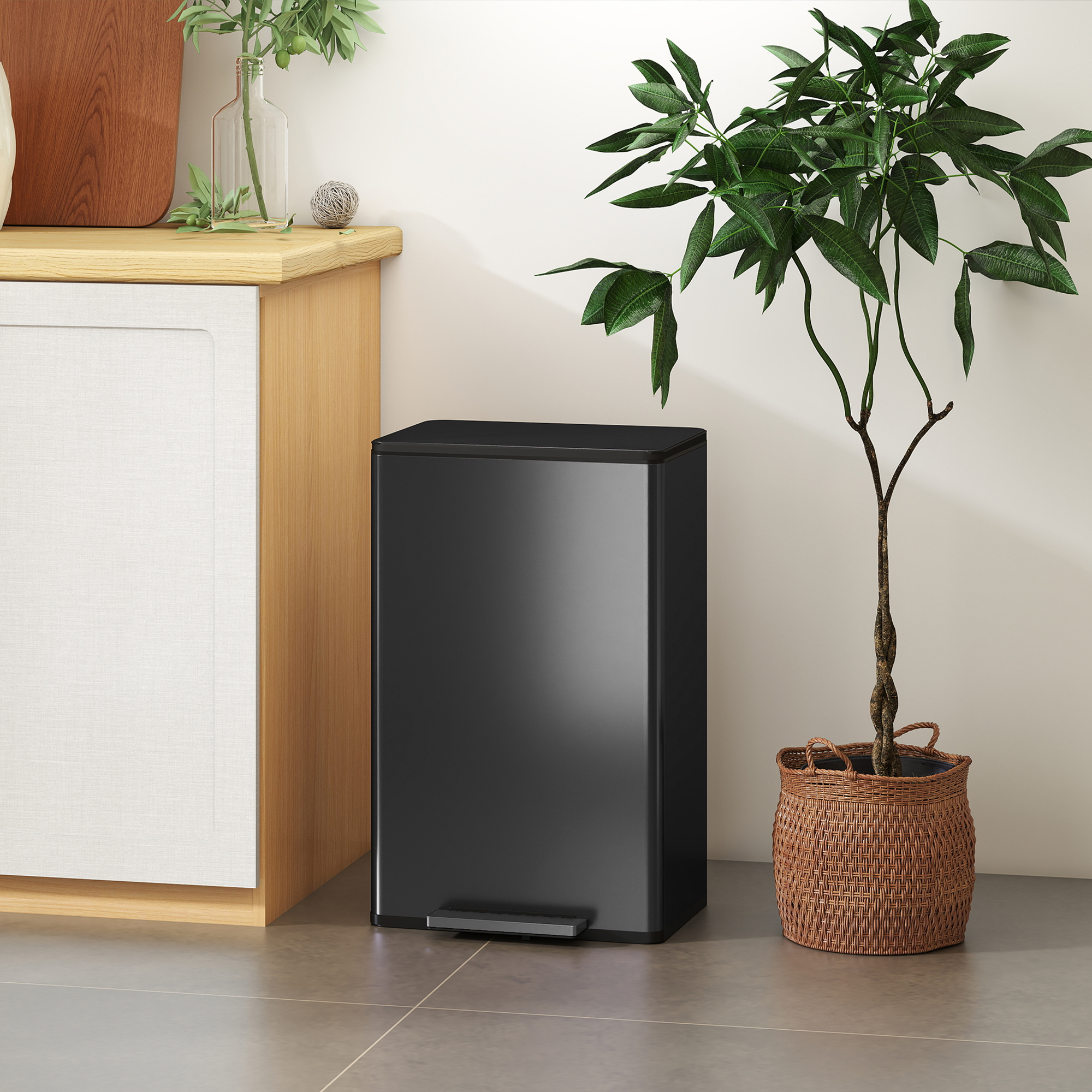 Homcom Pattumiera da cucina 45 L a pedale con coperchio soft-close e secchio estraibile, nero   Aosom Italy