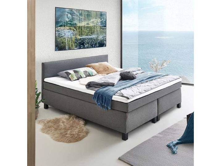Boxspringbett Lucan Webstoff 140x200 cm Bonellfederkern-Box Härtegrad: H2 Hellgrau modern