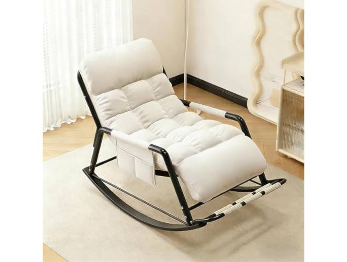 TINGMIAN Einzelsitz-/Doppelsitz-Schaukelstuhl Gepolsterter Lounge-Sessel Mit Seitentaschen Und Drehbarer Massagerolle,for Wohnzimmer, Schlafzimmer, Abnehmbares Kissen(A,Single Seat)