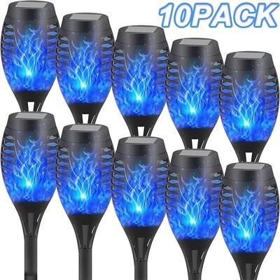 Uplifted Finds Solar Flame Torch Lights Outdoor Waterproof Flickering LED Garden Path Lamps flame 10 Pcs