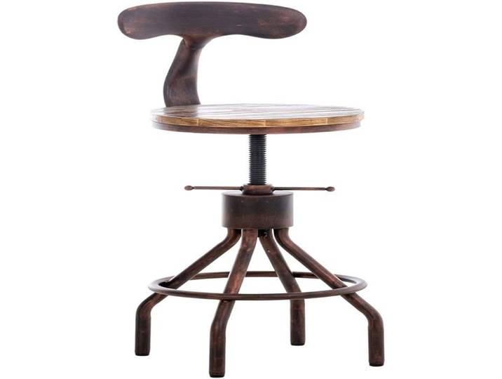 Tabouret de bar chaise haute de comptoir avec dossier design industriel vintage metal bronze et bois TDB10320