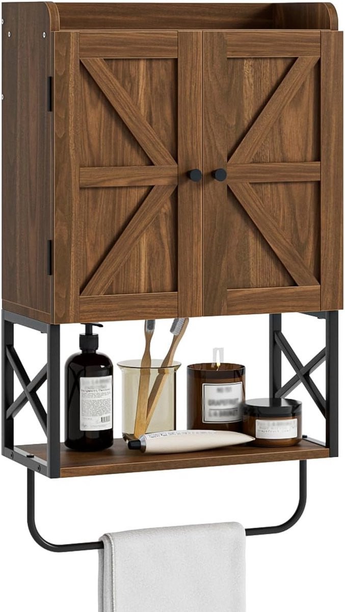 Merkloos Wandkast Badkamer Klein Medicijnkastje met Verstelbare Plank en Magnetische Sluiting - Eikenlook