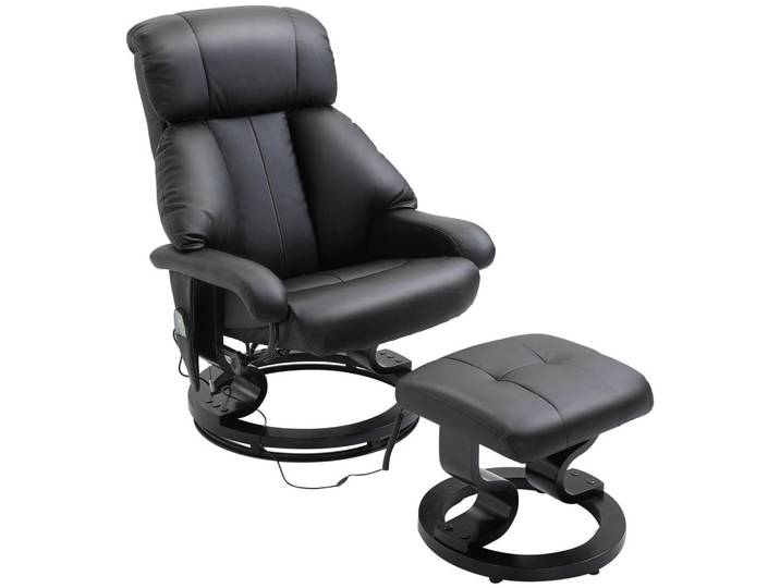 Homcom Massagesessel mit Fußhocker, Relaxsessel, Elektrischer Fernsehsessel, Kunstleder, Schwarz, Leder, 80x102x76 cm, Gartenmöbel, Gartenliegen, Relaxliegen