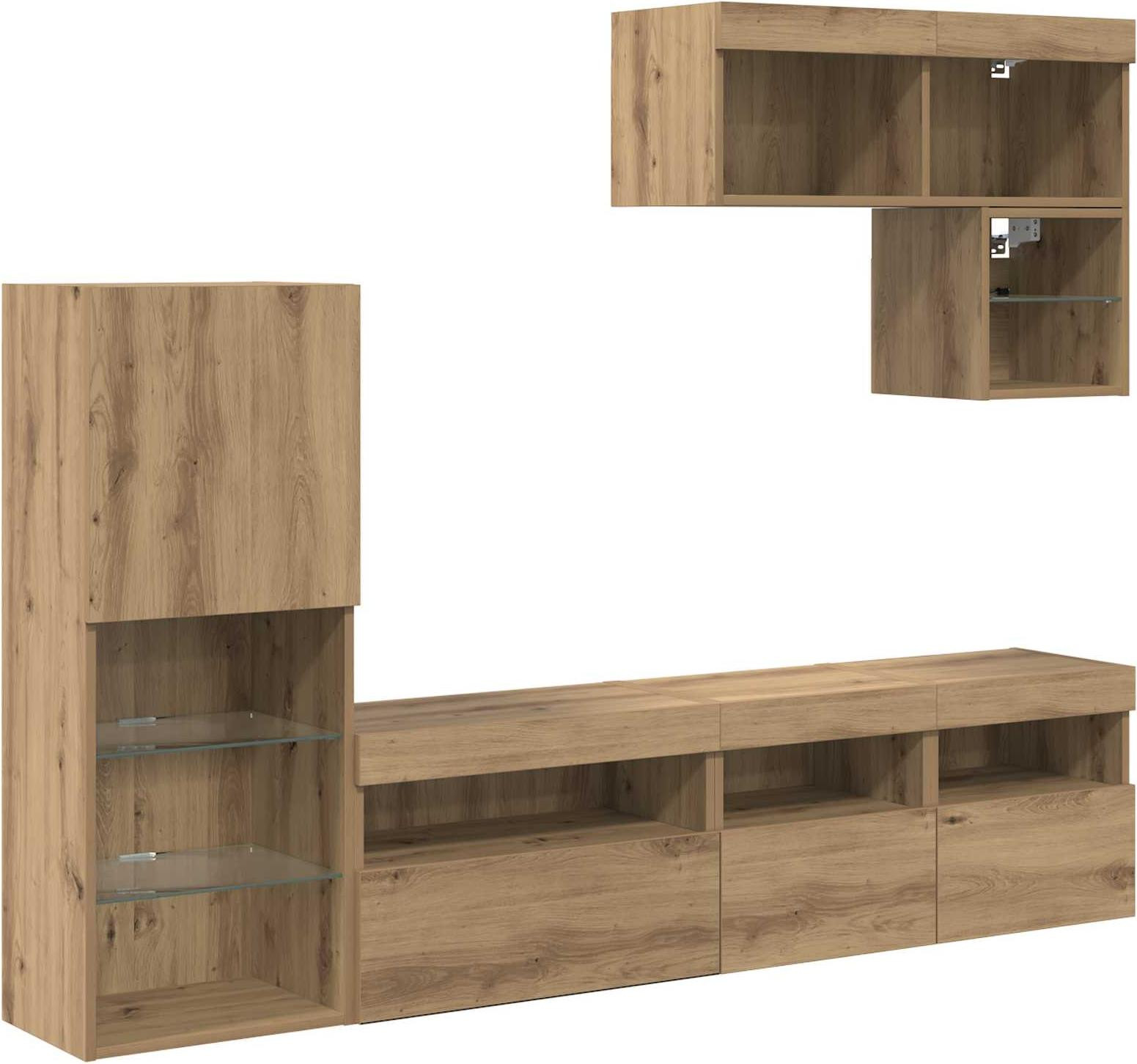 vidaXL TV-wandmontageset, 6 stuks, kunstmatig eikenhout