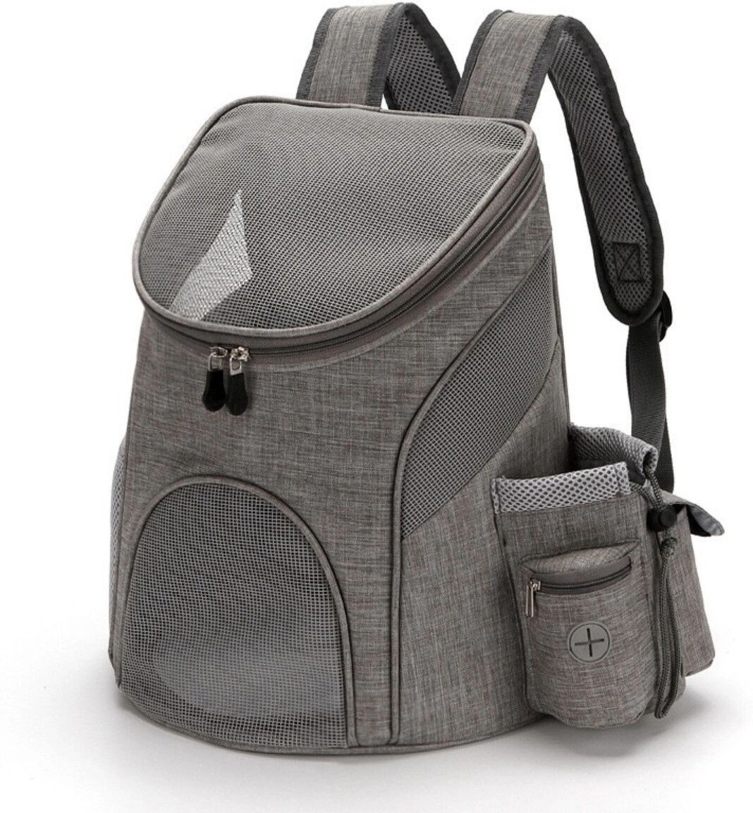 INF Faltbarer Haustier-Rucksack mit Seitentasche — Atmungsaktives Nylon-Netz, Doppel-Schulterträger, Hände-frei für Katzen und S Grau