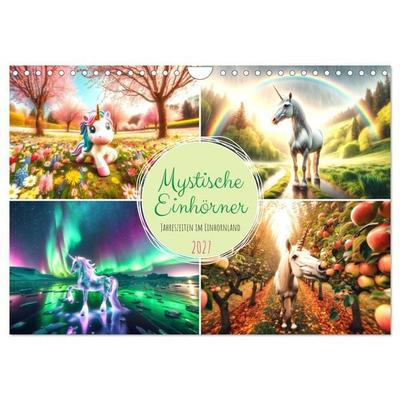 Mystische Einhörner - Jahreszeiten im Einhornland (Wandkalender 2027 DIN A4 quer), CALVENDO Monatskalender