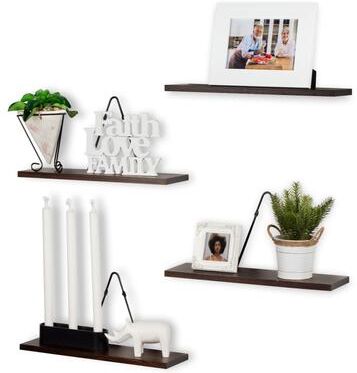 Rustic State Wall Mount Floating Shelves Wood with Triangle Bracket - Pack of 4