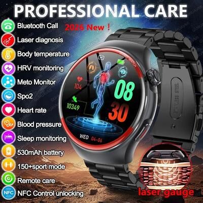 Uplifted Finds 2025 Nursing Health Laser Smartwatch   Blood Pressure & Pulse Monitor   Executive Wellness Bluetooth Call Suite blue