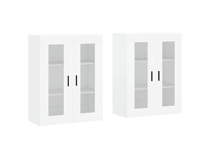 HGFDVCMR Wandschrank 2er Set Weiß Holzwerkstoff Glastür 69,5x34x90 cm Praktische Hängeschränke für Wohnzimmer oder Flur mit Glastüren für elegante Präsentation und platzsparende Wandmontage.