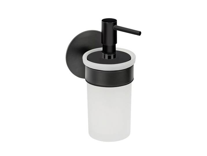 Schöner Wohnen Seifenspender Meleto, Schwarz, Weiß, Metall, Glas, 8.5x16x10 cm, Wandbefestigung möglich, Metallpumpe, Spender problemlos zum Nachfüllen, Badaccessoires, Badaccessoires-Serien
