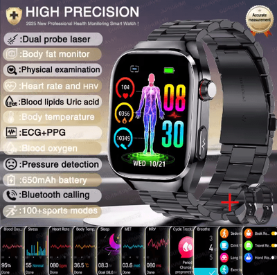 Inspire Picks VitaSense Pro AI Health Smartwatch ECG PPG Blood Pressure & Uric Acid Monitor black Steel 2a