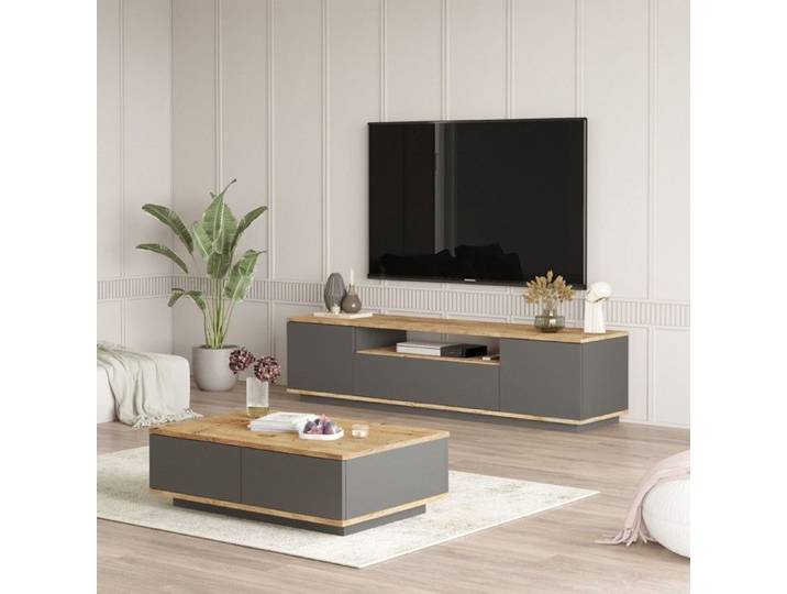 Ensemble Mobilier Séjour Nativo Dmora en Bois Contreplaqué Chêne Brun Nodé