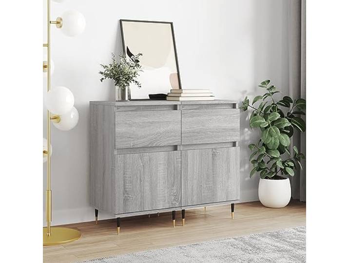 HEFZGDB Sideboard Weiß Sonoma 40x35x70 cm aus Holzwerkstoff mit Eisenbeinen zur Aufbewahrung und Präsentation von Deko - Modernes Sideboard mit zeitlosem Design und reichlich Stauraum,