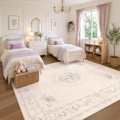 Bluebell Boho Vintage Floral Area Rug, Washable Non-Slip Oeko-Tex Certified