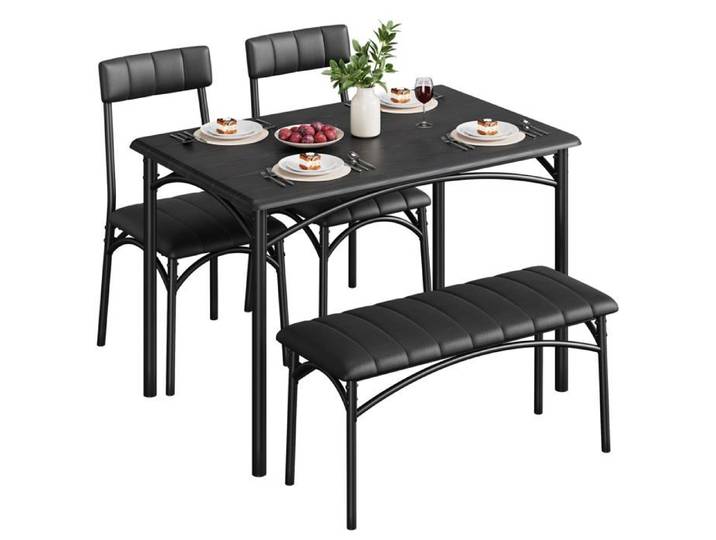 Ensemble 4 pers table rectangulaire 2 chaises banc noir petit espace