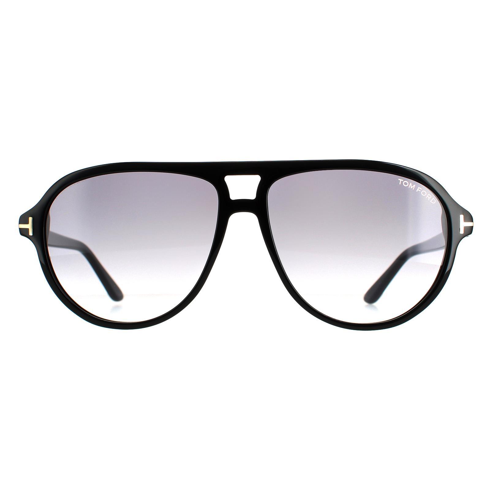 Tom Ford Aviator Mannen Shiny Black Smoke Gradiënt FT0932 Jeffrey