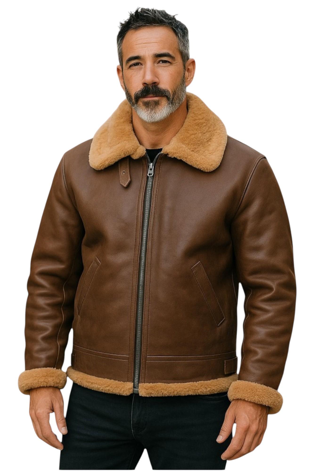 Infinity Leather B3 Fliegerjacke aus Schaffellleder im WW2-Stil, Paar - Braun