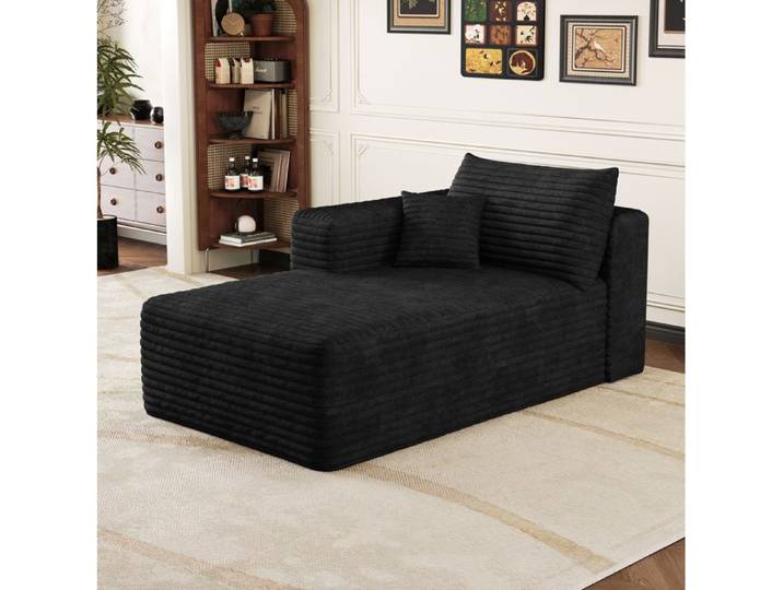 Maisentiel canapé convertible 1 place méridienne droite noir en tissu corduroy 151 x 90 x 84 cm sans montage