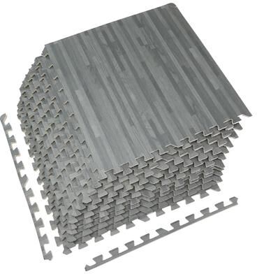 Sorbus Interlocking Floor Mat - Gray Wood Print, 12 Pieces and Borders