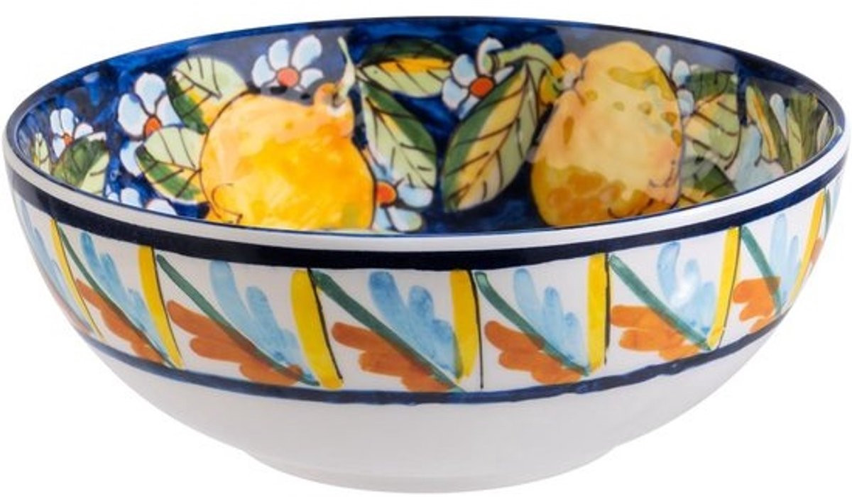 Ronde Kom Mediterrane Stijl Wit Decor - Ø 20,5 cm - 1,2 Liter - Melamine