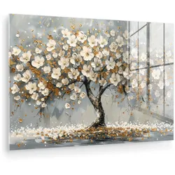 ACRYLGLASBILD Baum - Blumen - Weiß - Natur - Kunst Wandbild Schlafzimmer 120x80 cm