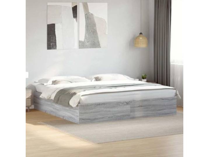 RJPLMFV Bettgestell ohne Matratze, 200 x 200 cm, Grau Nachhaltiges Ingenieurholz, Lattenrost inklusive, modernes Design, Schlafzimmer