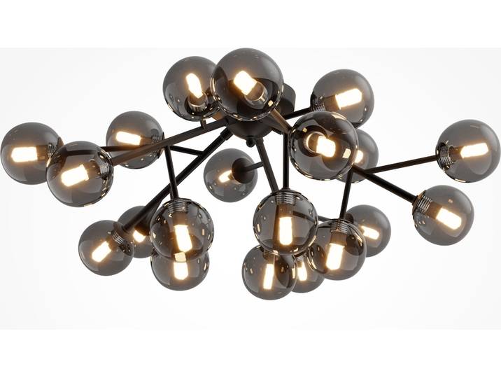 Plafonnier\, métal verre\, noir\, D 75 cm