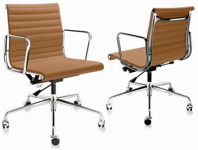 echamp Genuine Leather Office Chair with Chrome Frame Adjustable Swivel Chair