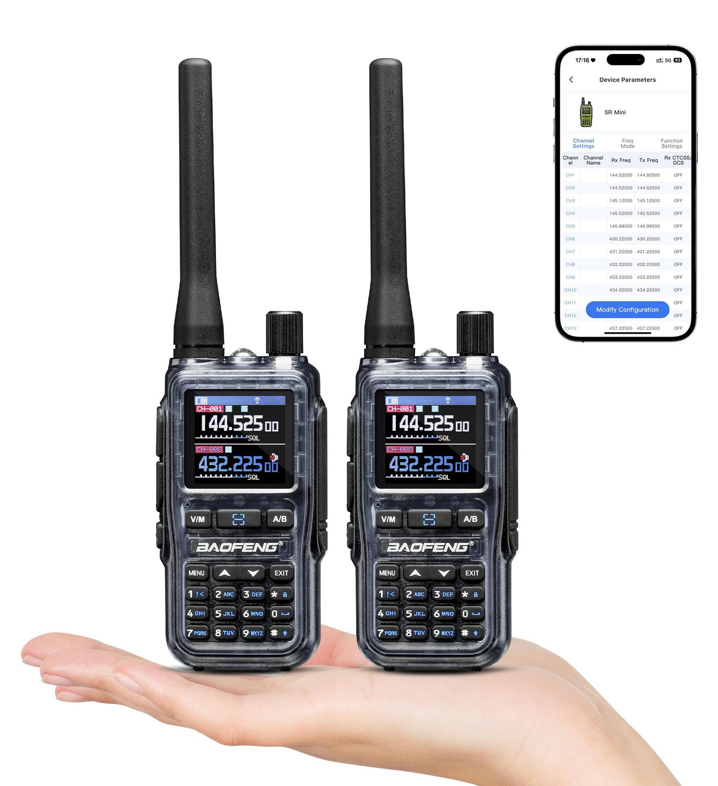 BAOFENG GT-5R Mini Dualband Radio VHF/UHF 5W met app-programmering