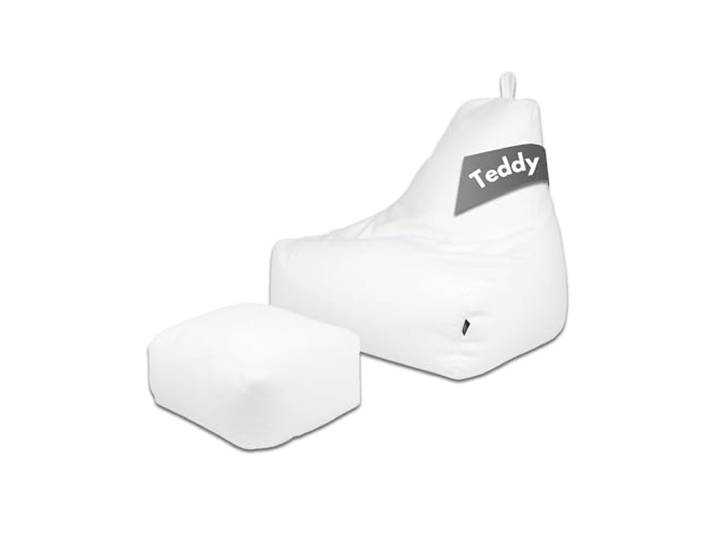 PATCH HOME Comfortline Teddy Sitzsack Lounge Sessel - Gaming Bean Bag Set mit Fußhocker - Komfortabler Teddy Sessel mit Füllung (Weiß, XL – Sitzsack + Hocker Set)