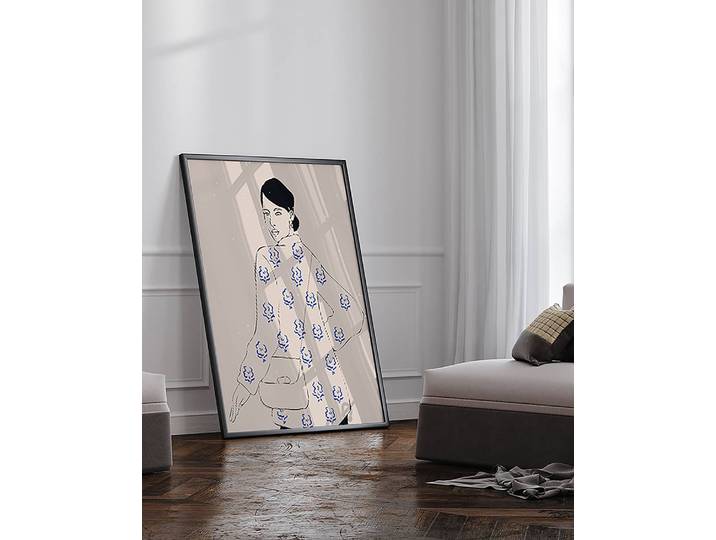 Tableau déco Fashion Illustration Cadre : hêtre massif verni Fixation : plexiglas Multicolore 73 x 93cm