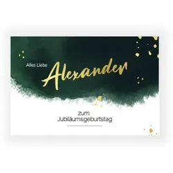 Grußkarte Geburtstag: Goldener Name in Grün