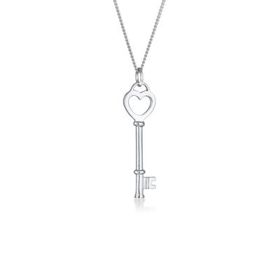 Kette mit Anhänger ELLI "Halskette Schlüssel Herz Liebesschlüssel 925 Silber" Gr. 45, silber, Halsketten, Damen, ohne Stein, Silber 925 (Sterlingsilber)