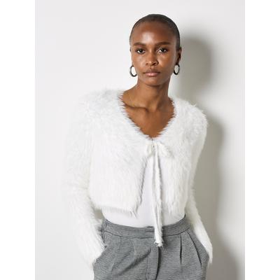 Bolero APRICOT "Bolero Jacke in super fluffiger Ware", Damen, Gr. XS (34), weiß, gestrickt, Obermaterial: 80% Nylon NY. 20% Polyacryl PAN., unifarben, normal, V-Ausschnitt, Rippbündchen, Strickjacken Bolero, in kurzer Länge