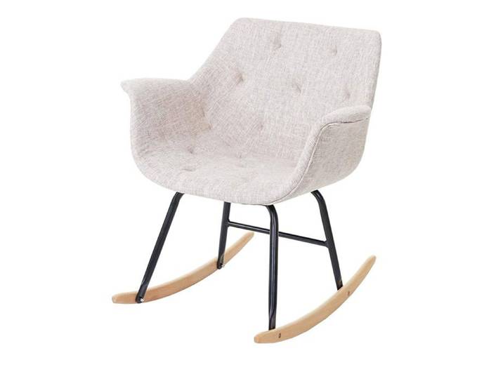 Fauteuil a bascule rocking chair relax avec accoudoirs en tissu creme/gris FAB04016