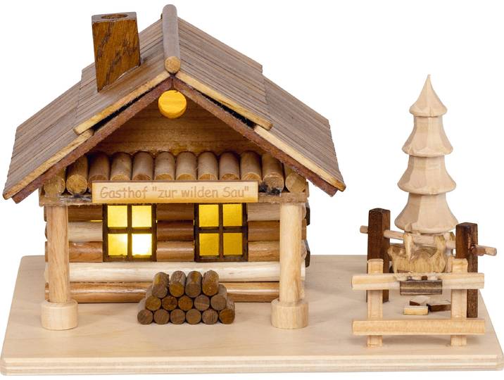 Räuchermännchen SAICO ORIGINAL Räucherhaus, Zur Wilden Sau , braun (natur), H:15cm L:18cm T:12cm, Holzwerkstoff, Räucherdeko, Räuchermännchen, BxHxT: 18x15x12 cm