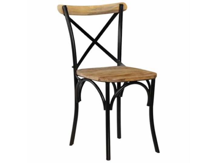 POUFGDR Essstühle, Schwarz, Mangoholz, gekreuzte Rückenlehne, 2 Stück Struktur aus Stahl, solides Mangoholz, handgefertigt, offene Rückenlehne, antiker Stil, maximal 110 kg pro Sitz