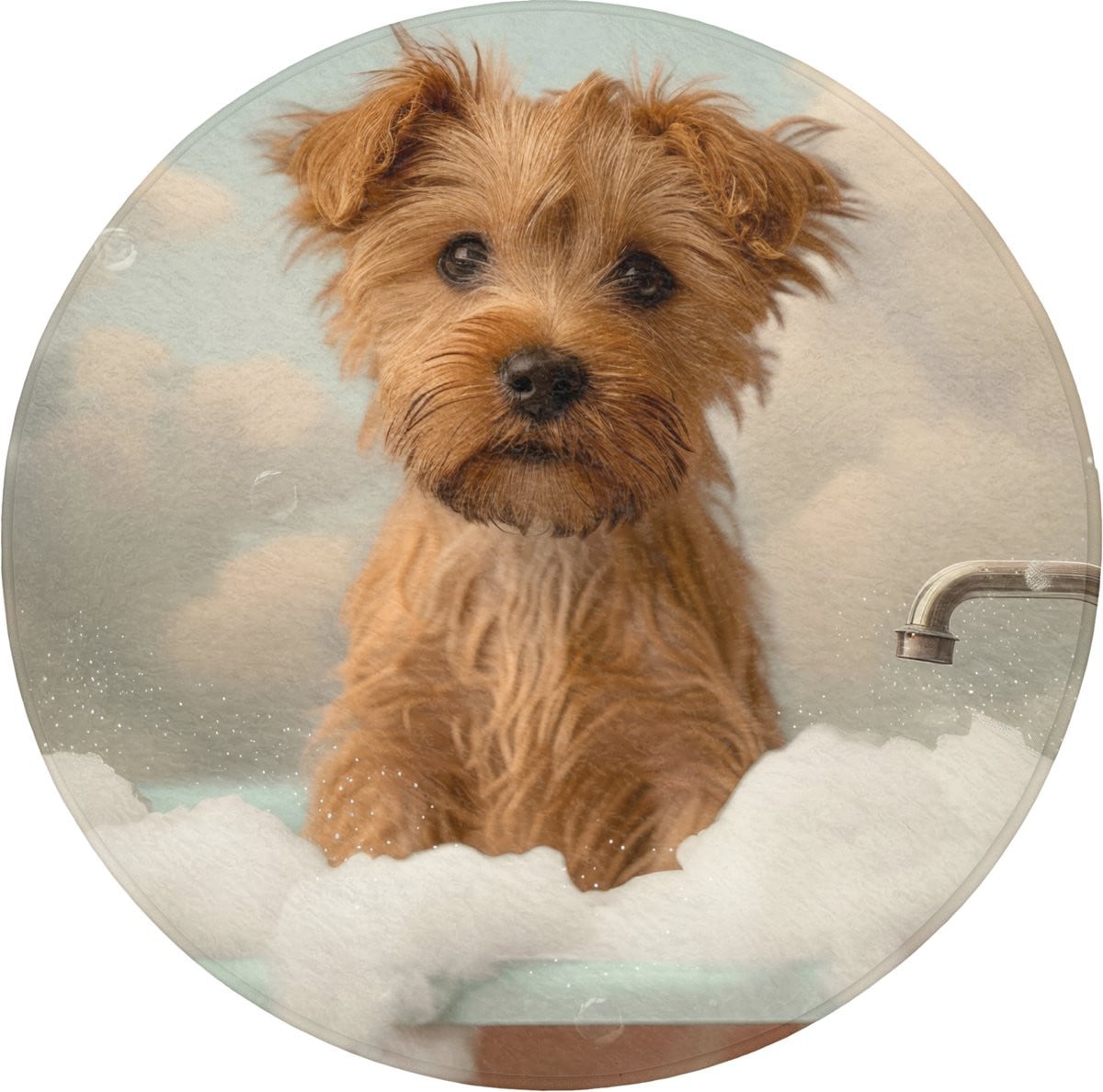 OnlyWow Ronde antislip badmat met hondendecor voor de badkamer, 70 x 70 cm