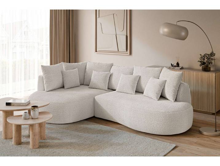 homsy by Ana Johnson Ecksofa PEBBLA L-Form mit vielen Kissen, modernes Design, Bezug- Boucle, Breite 267 cm, Design-Sofa mit Ottomane recht/links bestellbar
