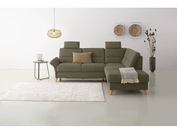 Ecksofa, Polyester, Khaki 238×213 cm, Mit Bettfunktion & Stauraum, Klassisch, Home-affaire