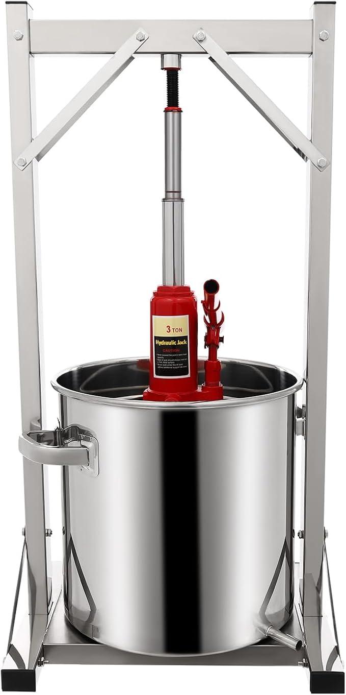 22L Edelstahl Fruchtpresse Weinpresse Obstpresse Beerenpresse Gemüsepresse Saftpresse mit Hydraulischer Hebehilfe für Pressen von Reiswein Honig Gemüse Wein