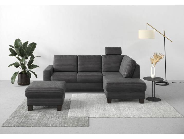 Ecksofa, Breitcord, Grau, 236×170 cm, Ottomane Rechts, Klassisch, Home-affaire