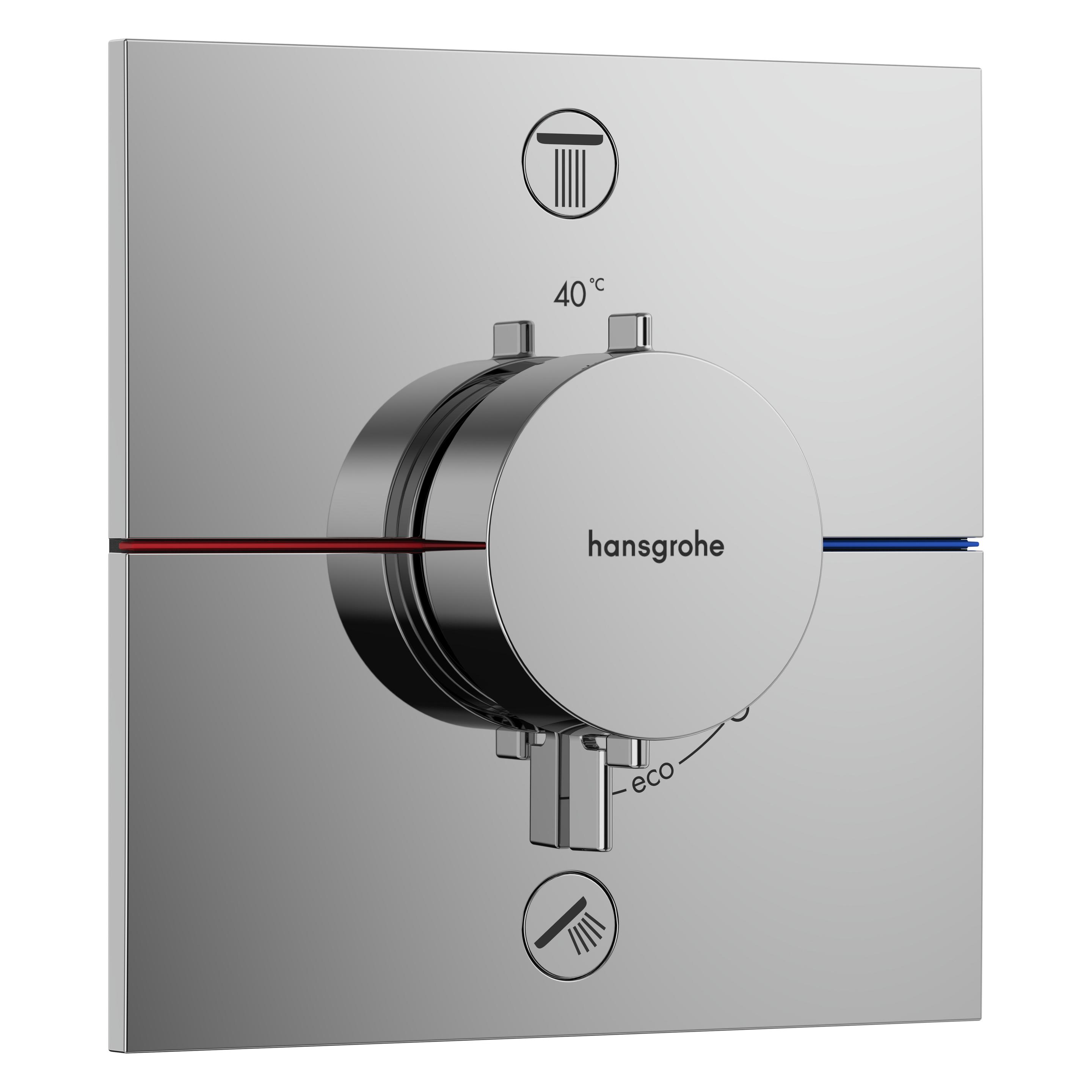 hansgrohe ShowerSelect Comfort E Thermostat, Unterputz, 2 Verbraucher, eckige Rosette, mit Sicherung (15578000)