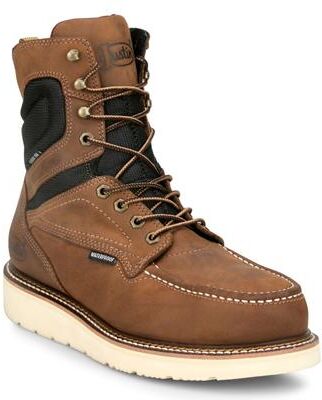 "Justin Boots Hardwire 8"" Moc Wedge Steel Toe - Mens 8 Brown Boot E2"