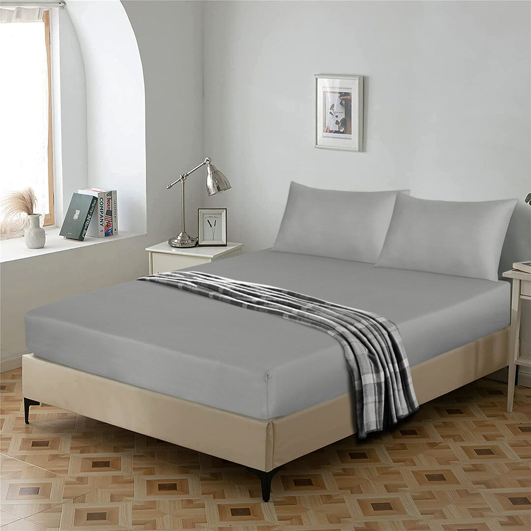 Ebern Designs Egyptian Cotton Flat Sheet, Soft Breathable Bedding for Bedroom Silver Double (4'6")