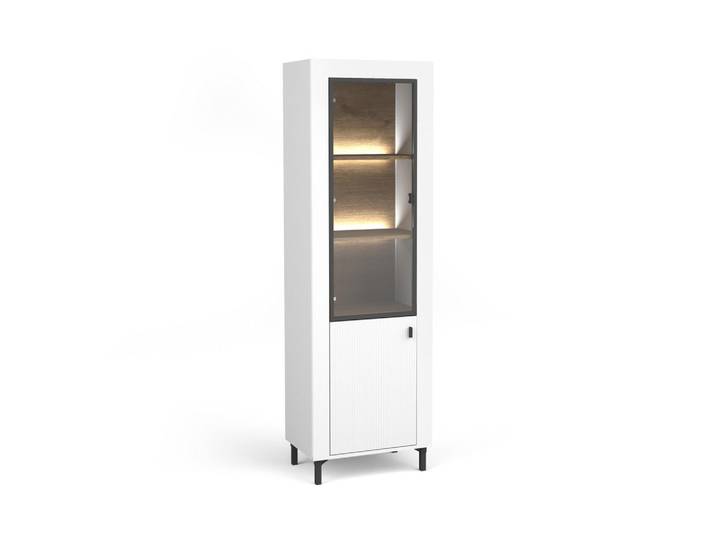 Beautysofa Vitrine Monta mit 2 Türen und LED-Beleuchtung, Weiß, 60x194x40 cm, Esszimmer, Vitrinen, Vitrinenschränke