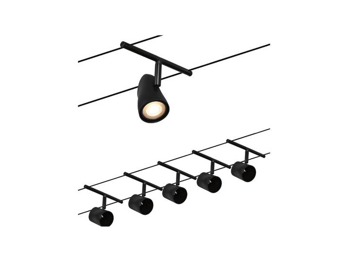Paulmann Cup Seilsystem Basisset 5fl. schwarz matt, schwarz, für Flurbereich, Metall, Modern