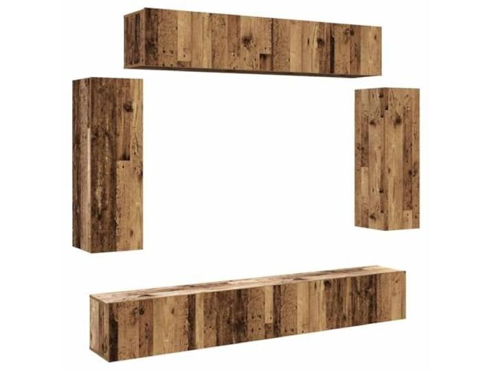 GKHPYURE TV-Möbel-Set, 6-teilig, antikes Holz, Spanplatte Wandmontage, 6 Stück, großer Raum, widerstandsfähige Oberfläche